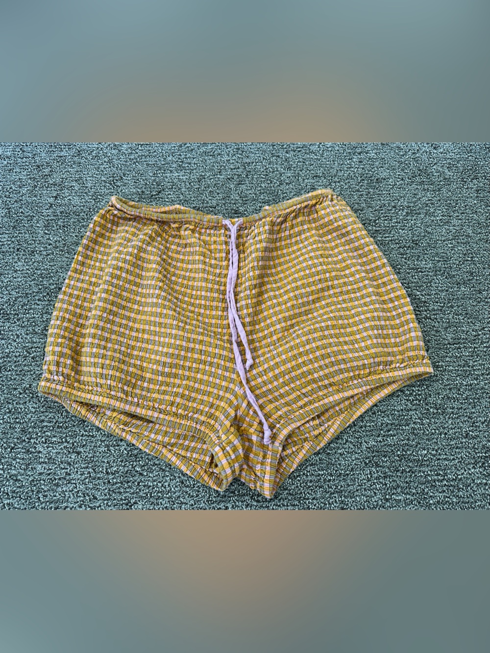 Free People Mustard Plaid Drawstring Athletic Shorts
